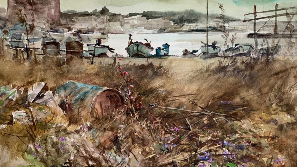 Healing Watercolor Art  |  Landscape of fisherman village |  Shibasaki