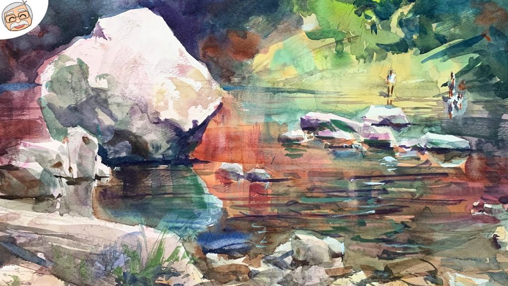 Healing Watercolor Art | Landscape of Riverside scenery | Shibasaki