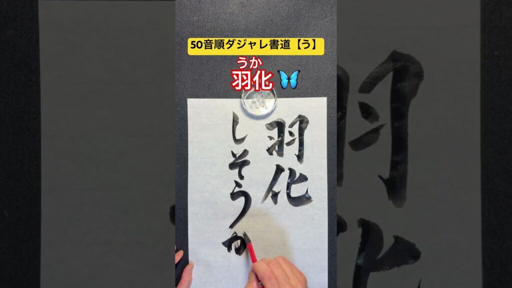 50音順ダジャレ書道【う】「羽化」 #笑い #calligraphy #書道 #だじゃれ #ダジャレ #50音 #笑い #筆文字 #楽書家#羽化 #筆文字 #ダジャレ書道#ショート #shorts