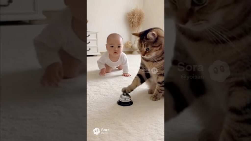 先に押して帰る猫、自由すぎる😂🐱👶Cat rings the bell and just leaves #猫 #赤ちゃん #猫と赤ちゃん #cat #baby #cutecat #癒し