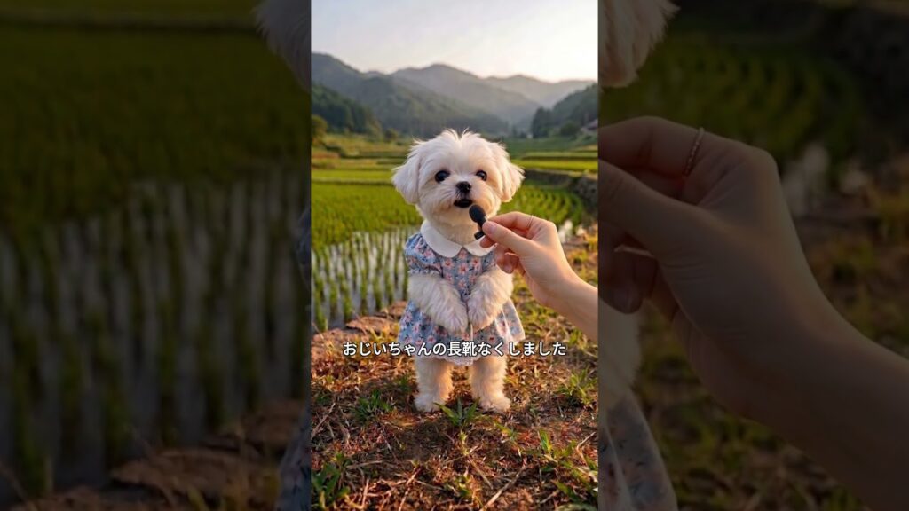 小川でおじいちゃんの長靴を流しちゃったモコ