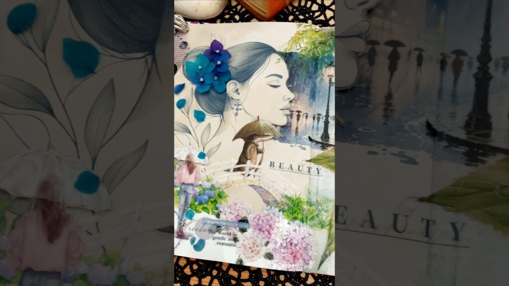 紫陽花と雨⛱️ Hydrangeas and rain #asmr #scrapbooking #コラージュ #journal #癒し #art