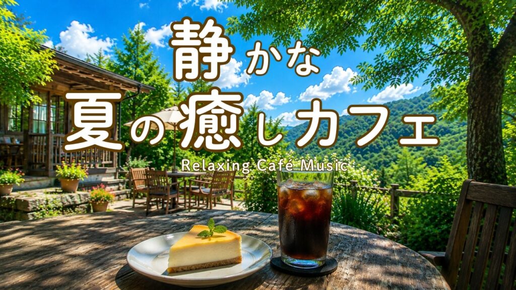 途中広告なし【カフェBGM】静かな夏の癒しカフェ｜緑と青空に包まれるカフェ時間｜作業用・読書・リラックス