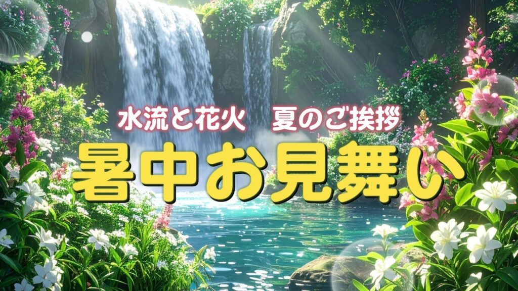 【暑中見舞い動画】 lineで送る水流と花火で癒しのご挨拶 涼しげな夏の無料動画